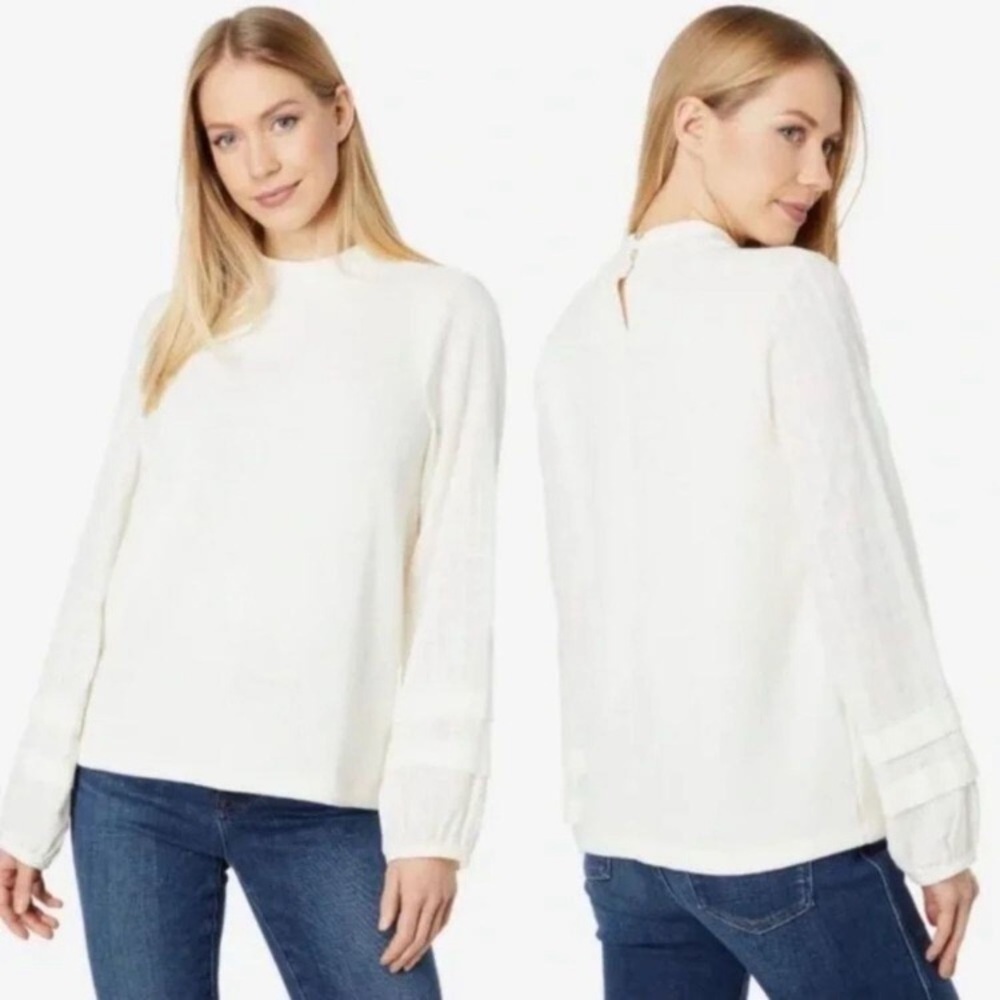 Madewell Weavemix mock neck bubble sleeve top size medium antique cream